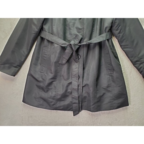 Dennis Basso Rain Coat Women Large Black Lined Drawstring Collared Button Front - Picture 5 of 11